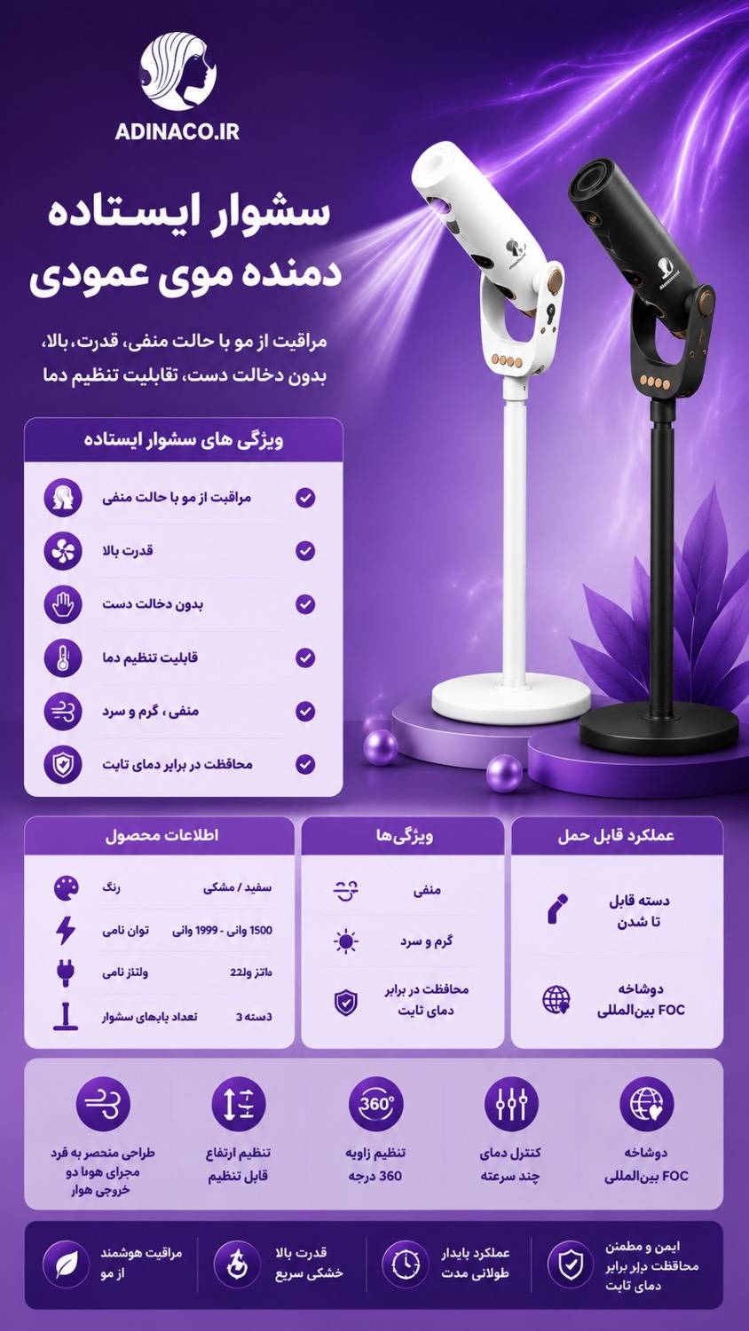 سشوار ایستاده دمنده عمودی